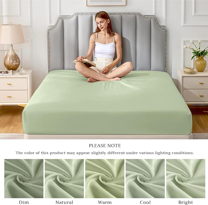 FreshCulture Pure Cotton Fitted Sheets Full Size, 300 Thread Count Percale - Image 7
