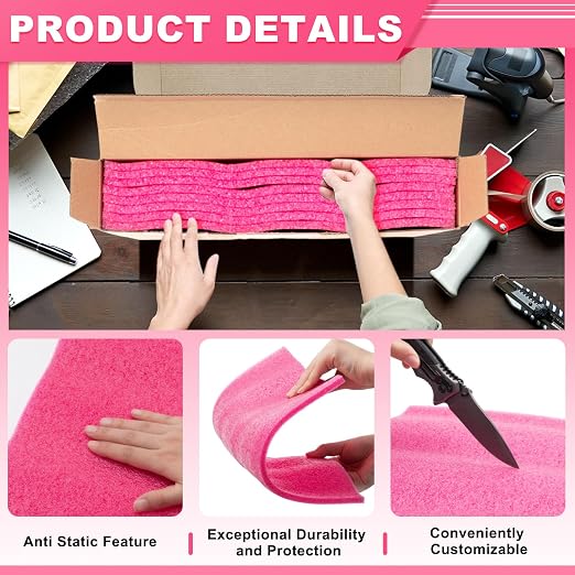 Pangda 8 Pcs 12" x 12" x 0.25" Pink Polyethylene Foam Sheets Antistatic Foam - Image 3
