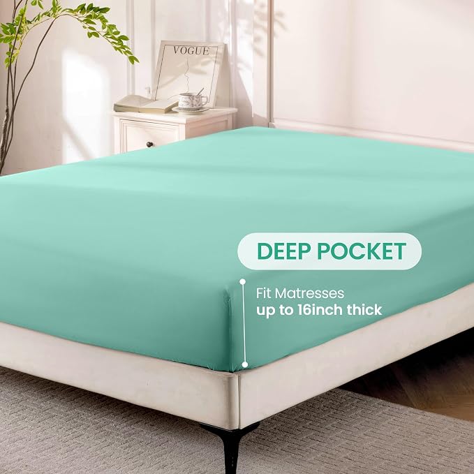 ROSE&RISY Light Green Twin Sheet Set, 3 Pieces Soft Bedding Sheet Set, - Image 4