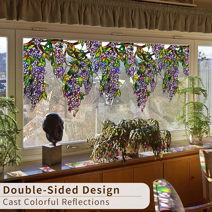 Original Hand Drawn Wisteria Stained Glass Window Border Film, Transparent - Image 6