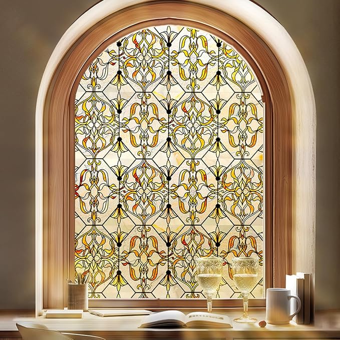 OHTMERU 3D Stained Glass Window Privacy Film, Heat Control UV Blocking Static by OHTMERU