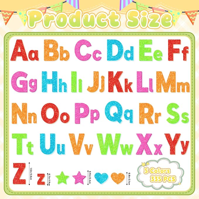 Glitter Foam Letter Stickers 335 Pcs Self-Adhesive Uppercase & Lowercase ABC - Image 2