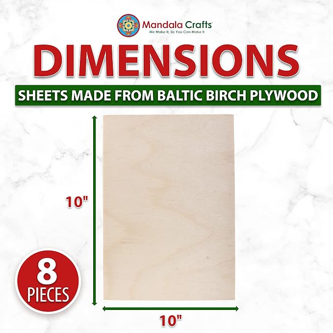 Mandala Crafts Baltic Birch Plywood Board 10x10 Inches - Image 3