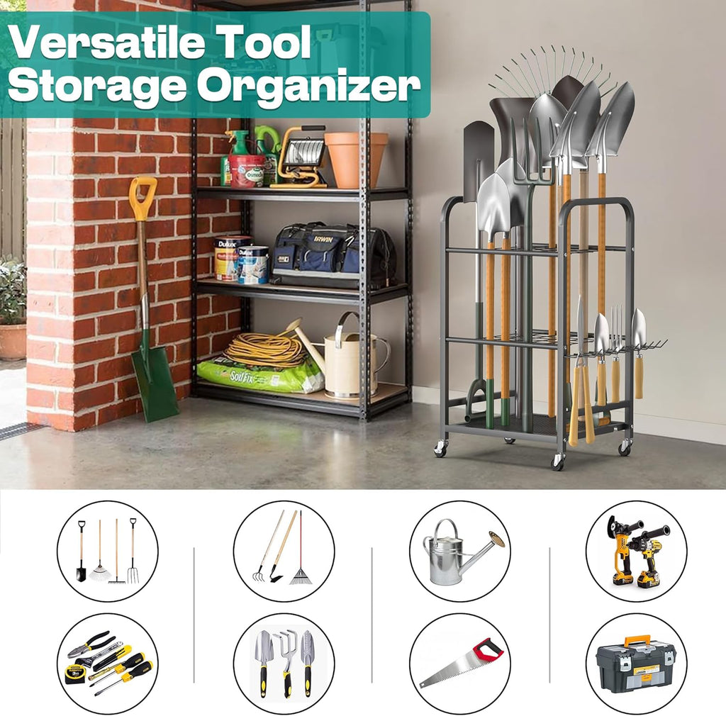 EVERHANGER Garden Tool Organizer and Storage, Yard Tool Stand Garage Tool Organization, Yard Tool Racks for Indoor/Outdoor Use