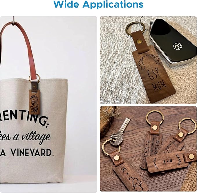 OMTech Wooden Keychain Blanks, Wood Key Chain Bulk, Unfinished Wooden Key Rings - Image 4