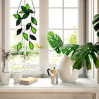 Handcrafted Real Stained Glass Window Hanging Green Plant Window Suncatcher | - Image 5