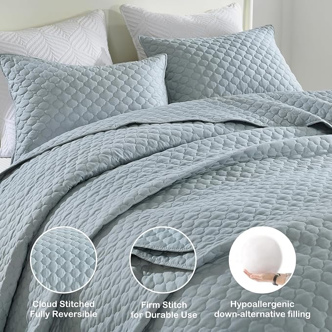 HORIMOTE HOME Quilt Queen Size Chambray Blue, Lightweight Quilts - Image 3