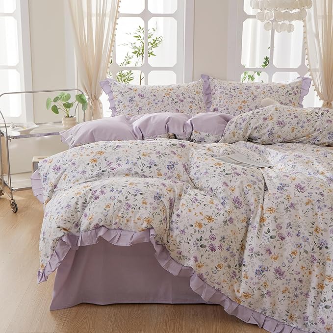 mixinni Floral Duvet Cover Set King Size, 100% Cotton 3-Piece Bedding Set by mixinni