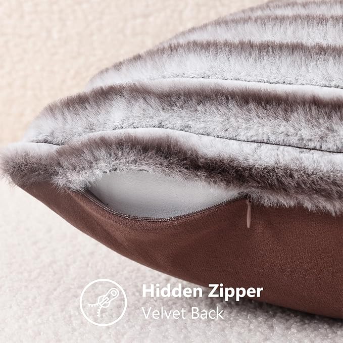 decorUhome Cozy Faux Fur Throw Pillow Covers 18x18 Set of 2 Decorative Soft - Image 8