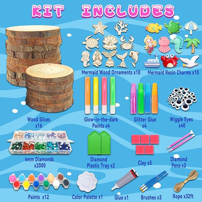 klmars Mermaid Themed Wooden Painting Kit-Glow in The Dark-Arts & Crafts Gifts - Image 4