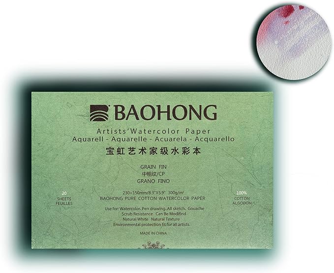 BAOHONG Artists' Watercolor Paper Block, 100% Cotton, 140LB/300GSM, Watercolor - Image 2