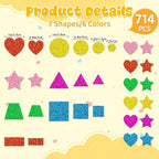 CCINEE 714 Pcs Glitter Foam Stickers 6 Colors Self Adhesive Heart Stars Circle - Image 2