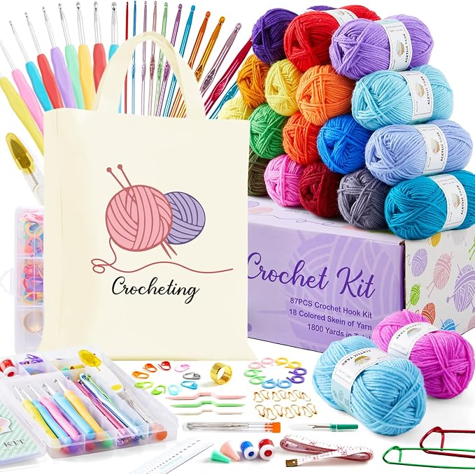 INSCRAFT Crochet Kit for Beginners Adults, 18 Large Acrylic Yarn Skeins 1800 by INSCRAFT