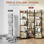 Shintenchi Triple Column 5 Tier Bookshelf, Industrial Large Bookcase Display - Image 4