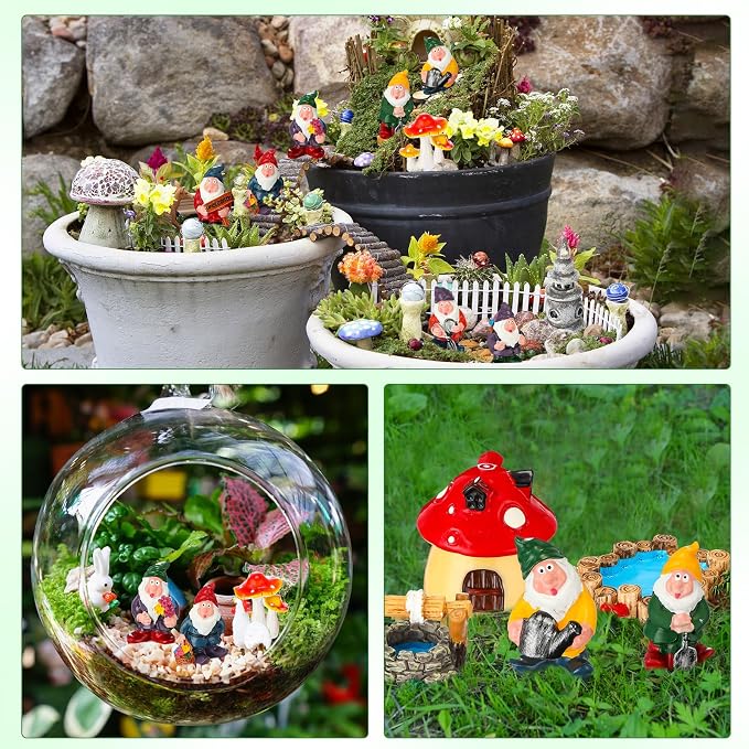 Unittype 19 Pcs Gnome Garden Accessories Tiny Fairy Gnome Figurines Miniature - Image 6