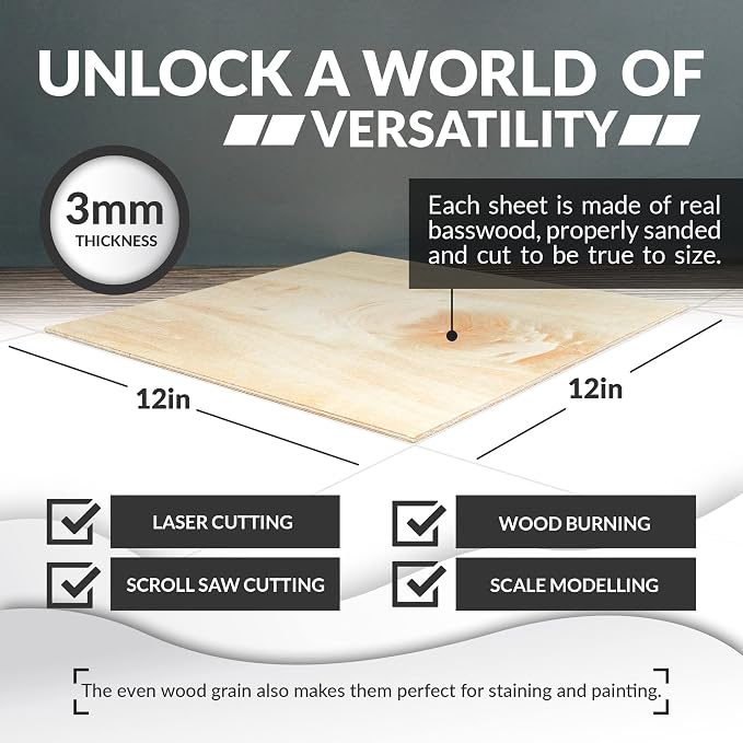 Basswood Sheets for Crafts 1/8 inch, 3mm Plywood Sheets for Laser Cutting - Image 6