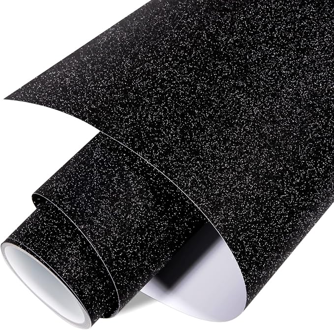 VINYL FROG Shimmer Adhesive Vinyl 12"x60" Black Glitter Craft Permanent Vinyl by VINYLFROG