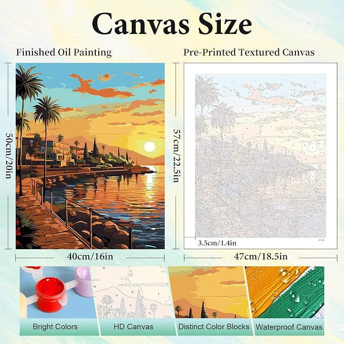 Paint by Numbers Kit for Adults, Sunset DIY Painting Kit, 16x20 Inch | Coastal - Image 3