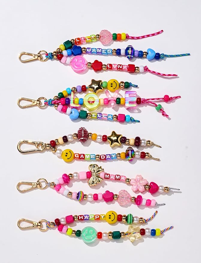 304PCS Beads Keychain Making Kit, Acrylic Colorful Letter Star Smile Bow - Image 2