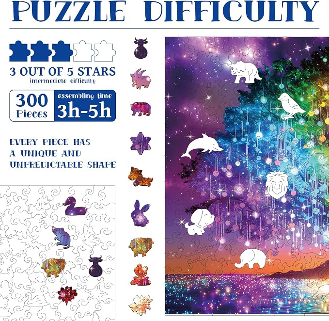 300pcs Wooden Puzzles for Adults Unique Animal Shaped Pieces | Colorful Funny - Image 3