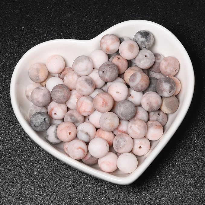 36pcs Natural Matte Pink Zebra Gemstone Beads，10mm Frosted Round Loose Stone - Image 8