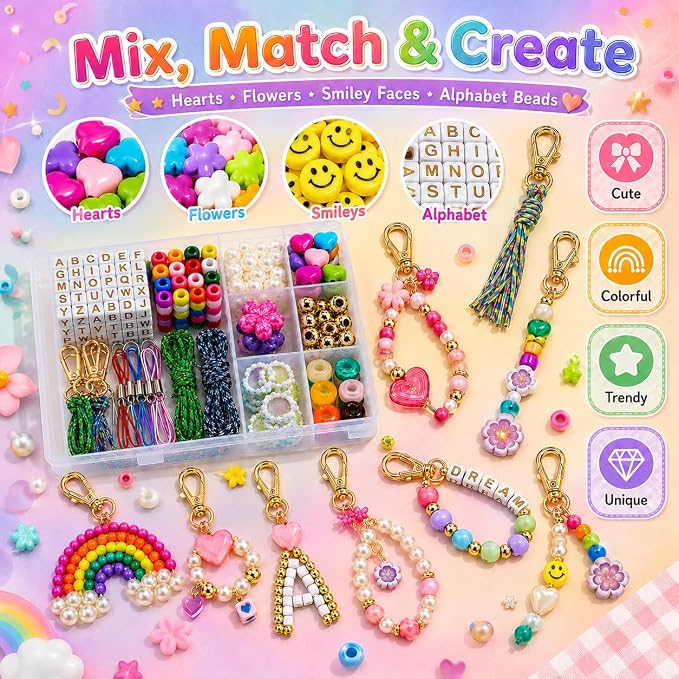 431PCS DIY Beaded Keychain Making Kit, Bag Charm Making Kit | A-Z Alphabet Beads - Image 5