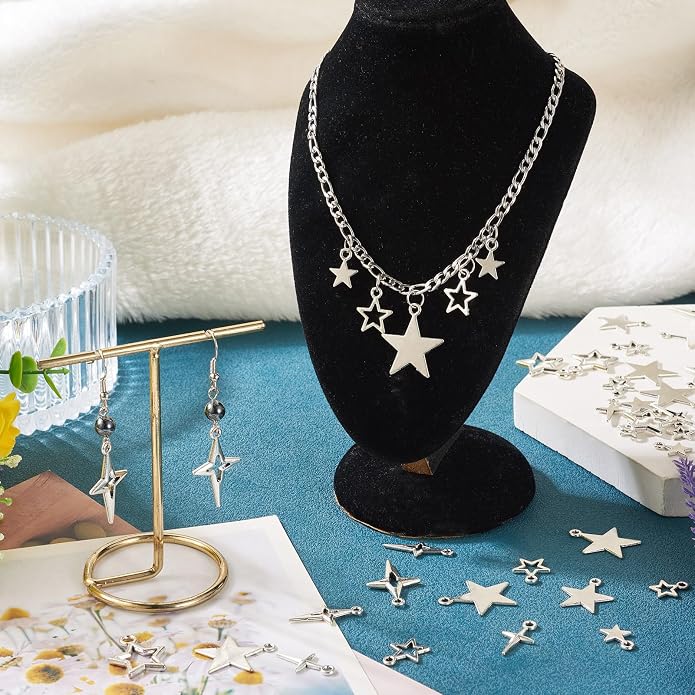 Tibetan Star Charms Silver Hollow Pentagram Pendants Metal Star Charms Hollow - Image 3