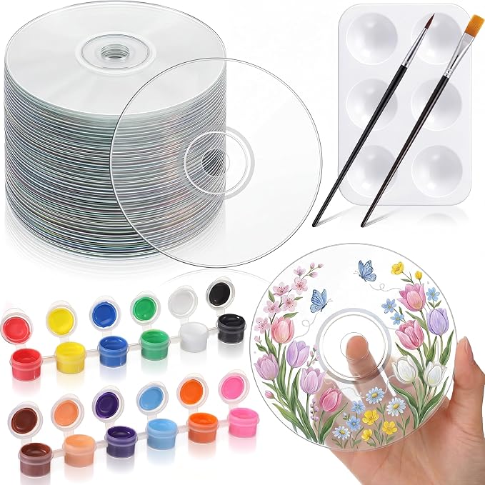 Sabary 29 Pcs DIY CD Painting Kit Painting Gift Include 24 Pcs 4.72'' Blank Cds by Sabary