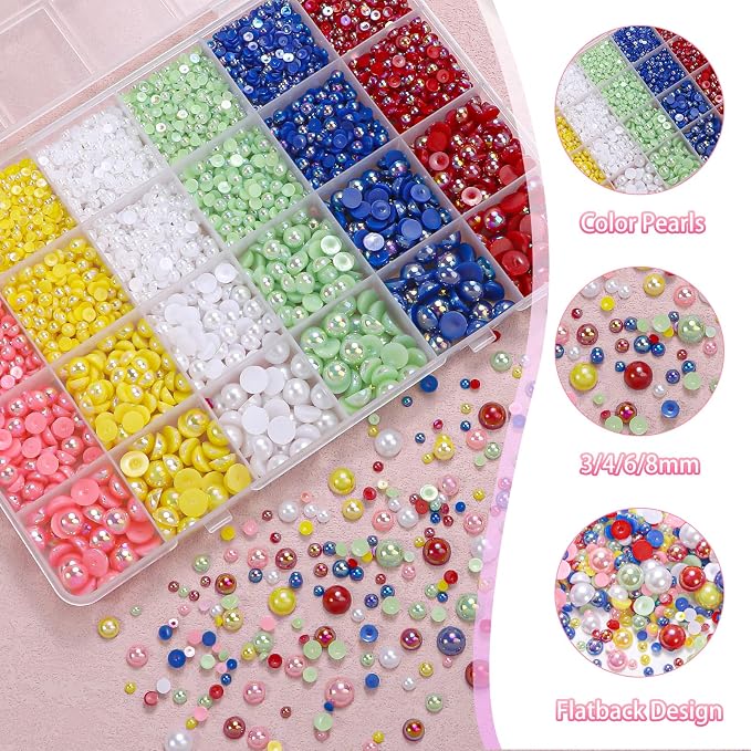 9000Pcs 3-8mm Red Blue Pink Flatback Pearls - Image 3