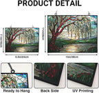 Art Nouveau Willow Pond Tree Stained Glass Window Hanging, Colorful Sun - Image 3