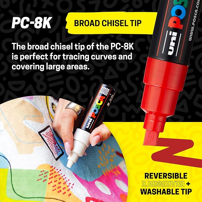 posca Acrylic Paint Markers, 8K Broad Bold Thick Chisel Tips, Artist - Image 3