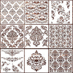 Damask Stencils for Walls 12inch Damask Stencil Large Texture Stencils Mixed by zosylley