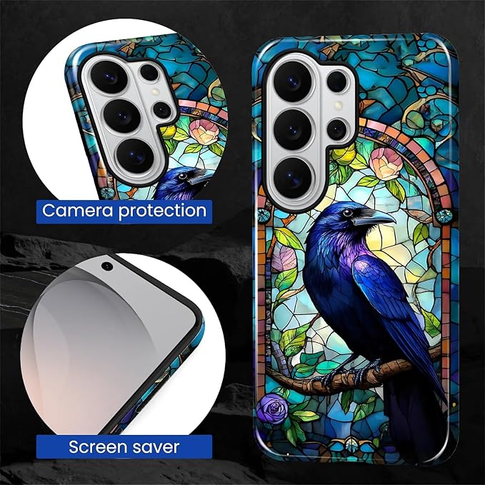 for Samsung Galaxy S26 Ultra Case, Crow Faux Stained Glass Pattern Glossy 2 in - Image 5