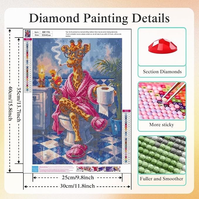 CHWGLFGG 5D Full Round Drill Funny Bathroom Giraffe Diamond Painting Kit - Image 5