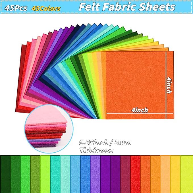 45 PCS Craft Felt Sheets 4 x 4 Inch 2mm Felt Fabric Assorted Colors | Nonwoven - Image 2