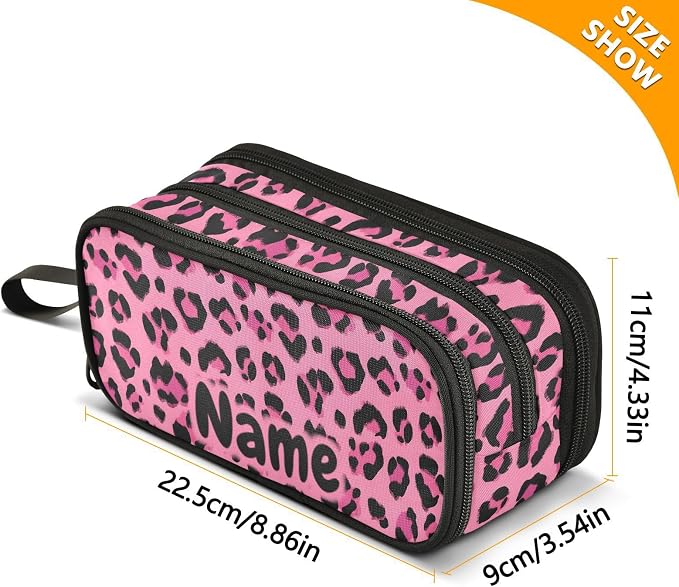 Custom Hot Pink Black Leopard Print Pencil Case Box Boys Girls Personalized - Image 7