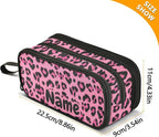 Custom Hot Pink Black Leopard Print Pencil Case Box Boys Girls Personalized - Image 7