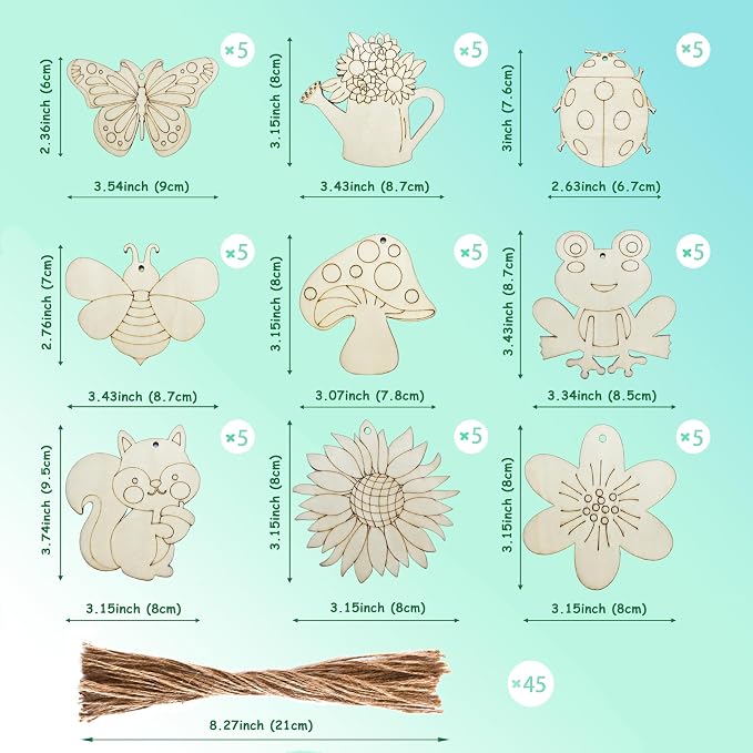 45 Pcs Wooden Spring Ornaments to Paint, DIY Unfinished Wood Slices Flower - Image 2