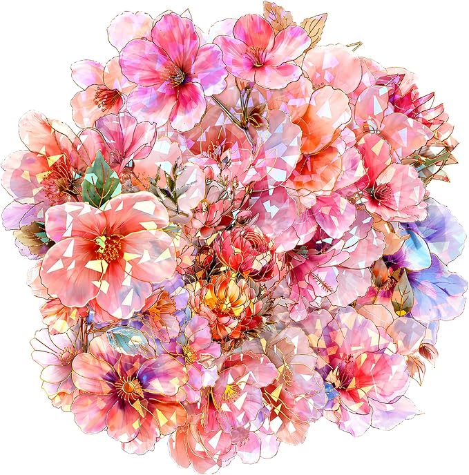 30 PCS Sparkly Flower Stickers Clear Glitter Floral Stickers Holographic PET by Unknown