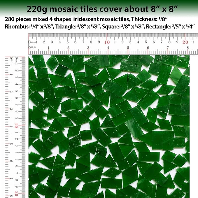 Iridescent Green Mosaic Tiles for Crafts, 280 Pieces Mixed 4 Shapes Stained - Image 6