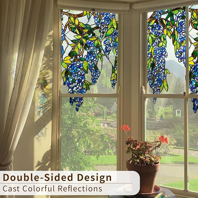 Original Hand Drawn Wisteria Stained Glass Window Border Film, Transparent - Image 5
