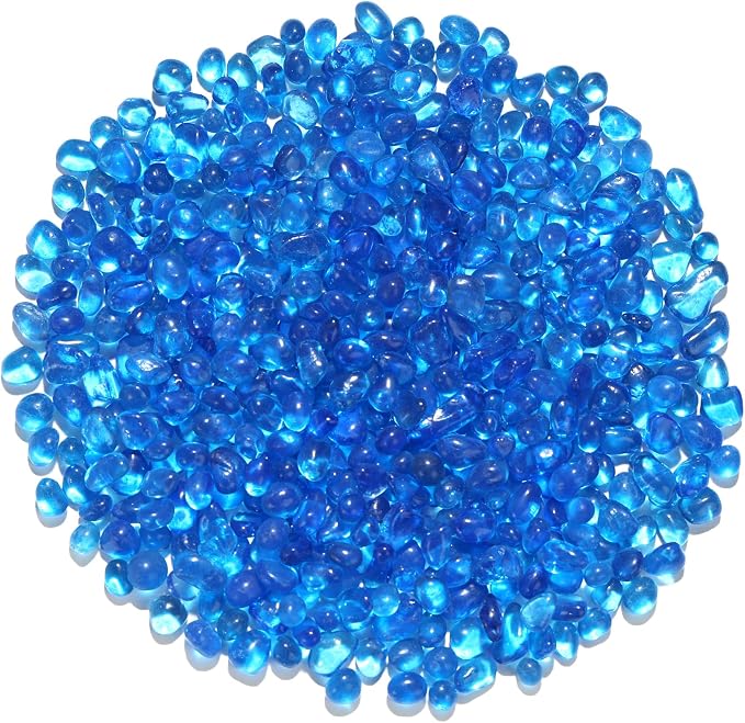 QYGL 0.55LB Sea Blue Clear Glass Pebbles, Tumbled Sea Glass Stones by QYGL