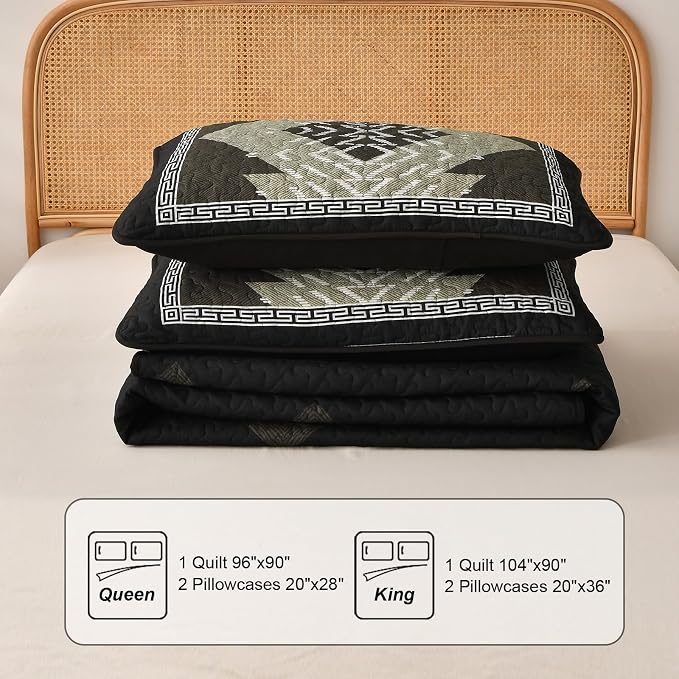 Dintszyayue Black Boho Quilt Set Queen, Aztec Western Quilt Bedspread Set - Image 8