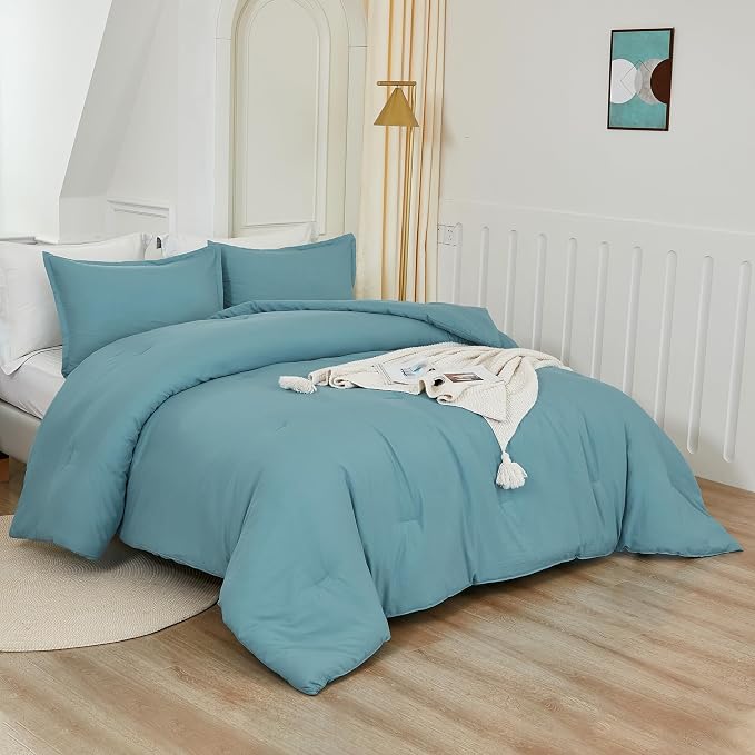 Litanika Oversized King Comforters Grayish Teal Super King Plus Size, 3 Pieces - Image 5