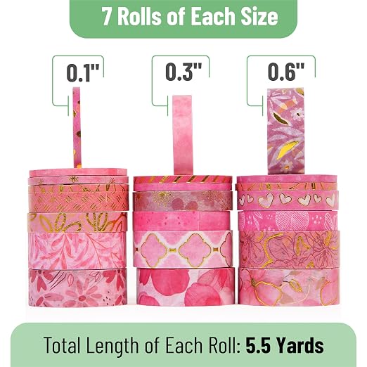Mr. Pen- Washi Tape Set, 21 Rolls, Floral Pink | 5.5 Yards/Roll, Washi Tape - Image 4