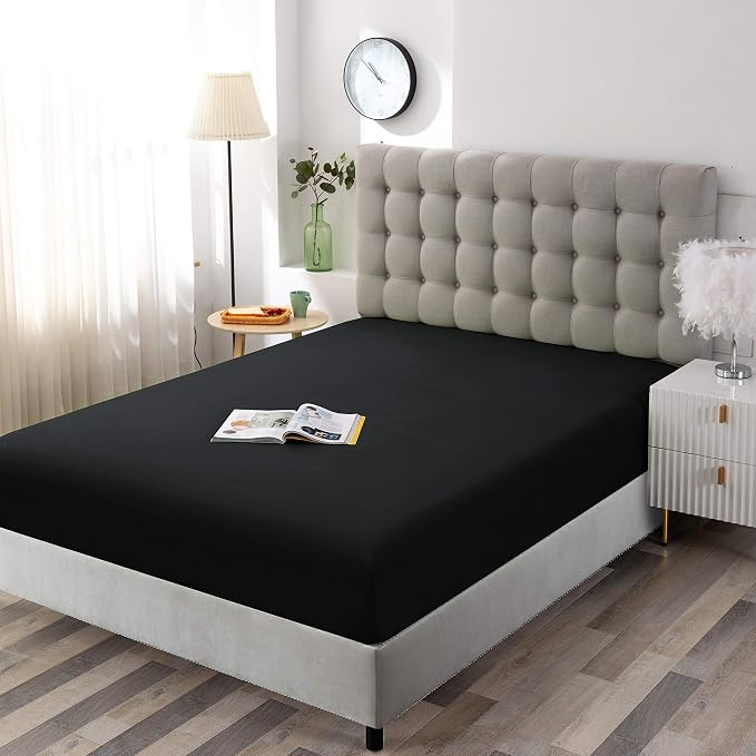 Sfoothome Black Fitted Sheet, 14 Inch Pocket Deep, Microfiber Sheets, Queen Size - Image 2