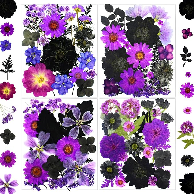 MIKIYA 92Pcs Purple Black Pressed Dried Flowers by MIKIYA