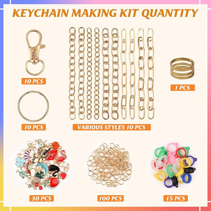 Starry 176 Pcs DIY Keychain Making Kit | 10 Keychain Clips, 10 Extender Chains - Image 2
