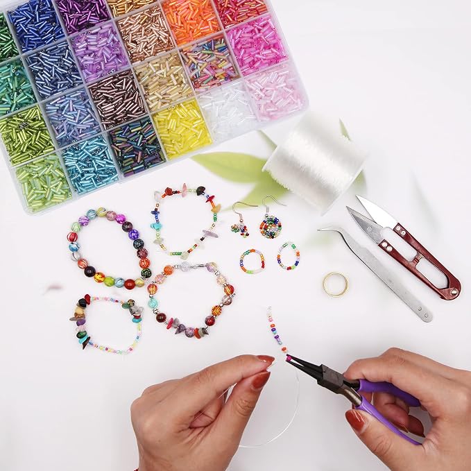 EuTengHao 9600pcs Tube Beads Kit Glass Bugle Seed Beads Small Craft Beads - Image 6