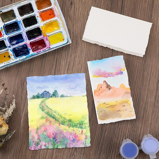 25 Sheets Watercolor Paper 3.5 x 2, 300 GSM Deckled Edge Paper Rough/Textured - Image 5